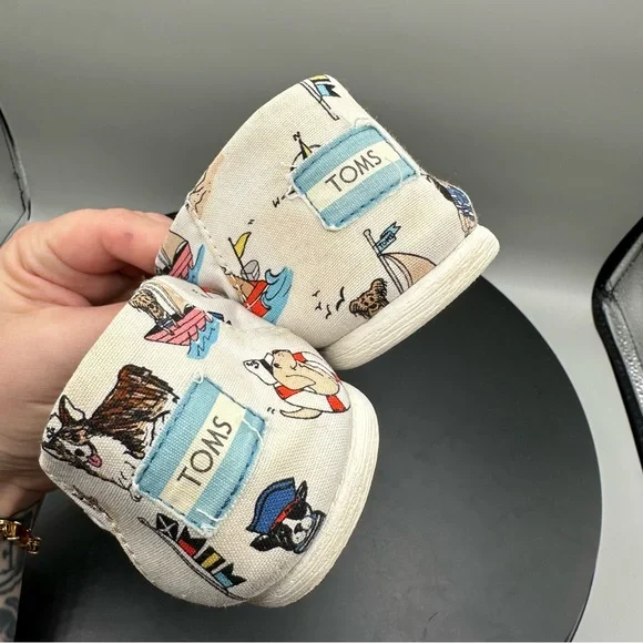 Toms Nautical Dogs Canvas Classic Slip On Shoes Women 6.5 White - Picture 11 of 11